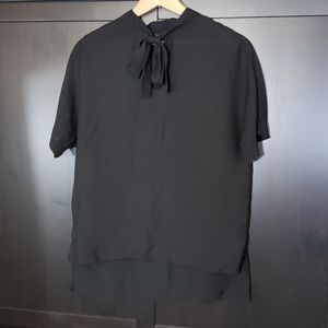 Black sheer blouse with front tie